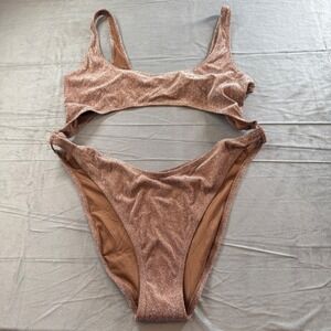 SKIMS Womens Metallic Monokini Swimsuit 3X Bronze Glitter Cutout SW-MKN-0109